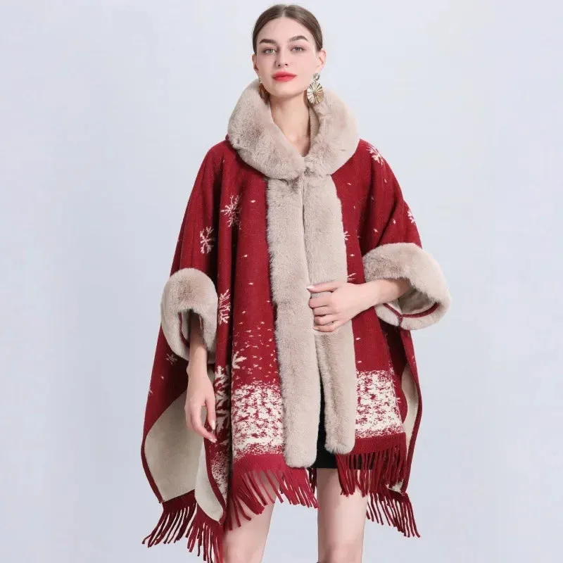 Rabbit Faux Fur Collar Loose Wrap Shrug poncho & Shawl