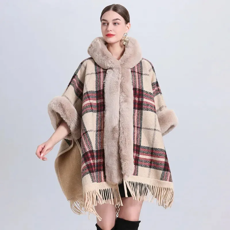 Rabbit Faux Fur Collar Loose Wrap Shrug poncho & Shawl
