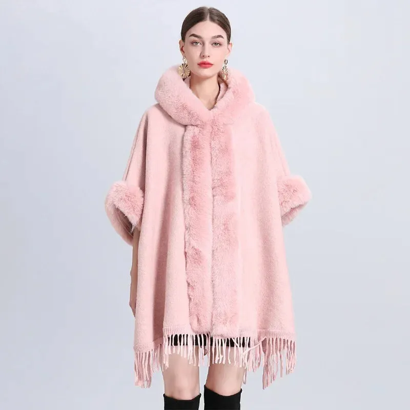 Rabbit Faux Fur Collar Loose Wrap Shrug poncho & Shawl