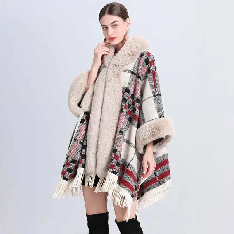 Rabbit Faux Fur Collar Loose Wrap Shrug poncho & Shawl