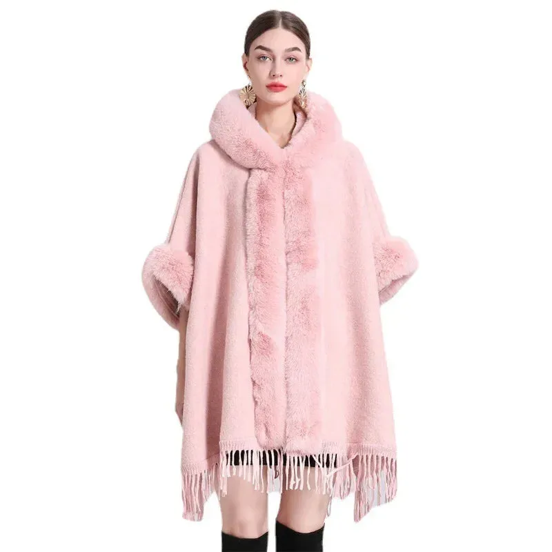 Rabbit Faux Fur Collar Loose Wrap Shrug poncho & Shawl