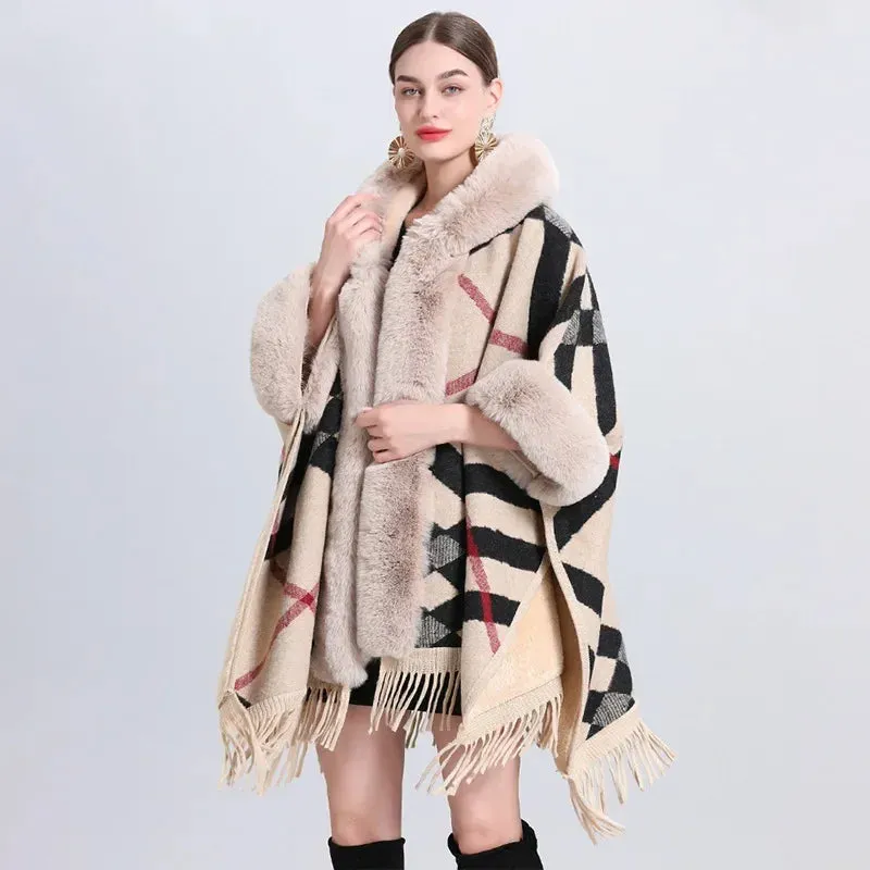 Rabbit Faux Fur Collar Loose Wrap Shrug poncho & Shawl