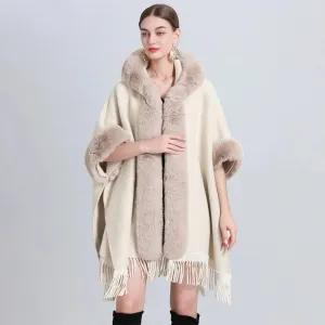 Rabbit Faux Fur Collar Loose Wrap Shrug poncho & Shawl