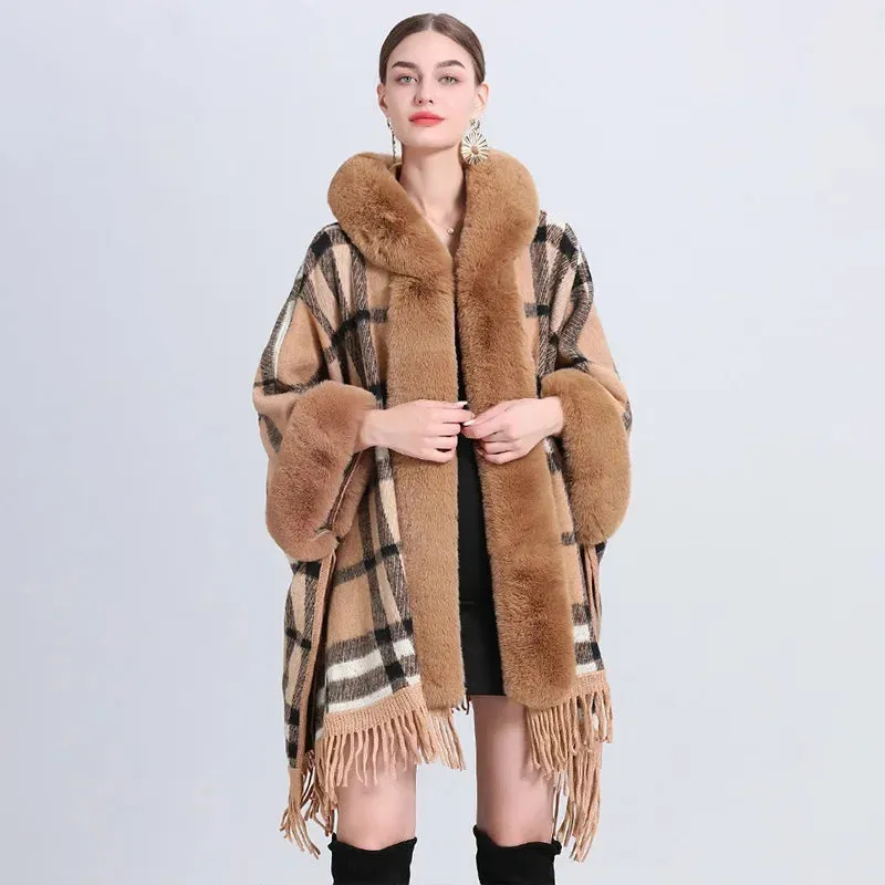 Rabbit Faux Fur Collar Loose Wrap Shrug poncho & Shawl