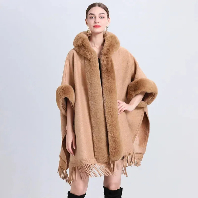 Rabbit Faux Fur Collar Loose Wrap Shrug poncho & Shawl