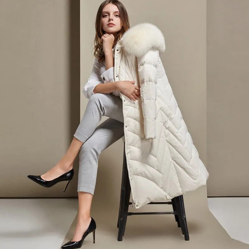 Real Fox Fur Hood Puffer Coats For Women