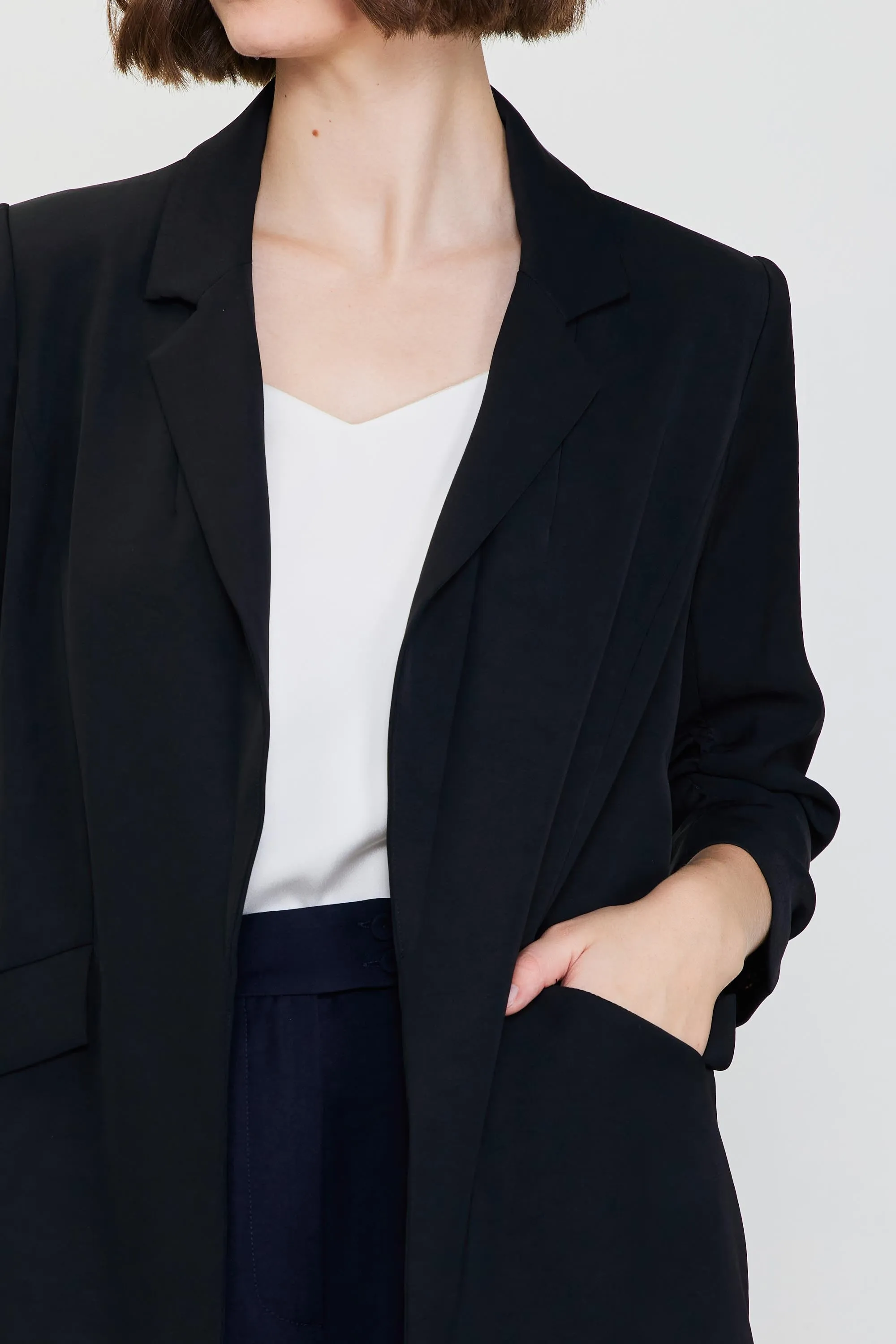 Recycled Shirred Sleeve Blazer | Black