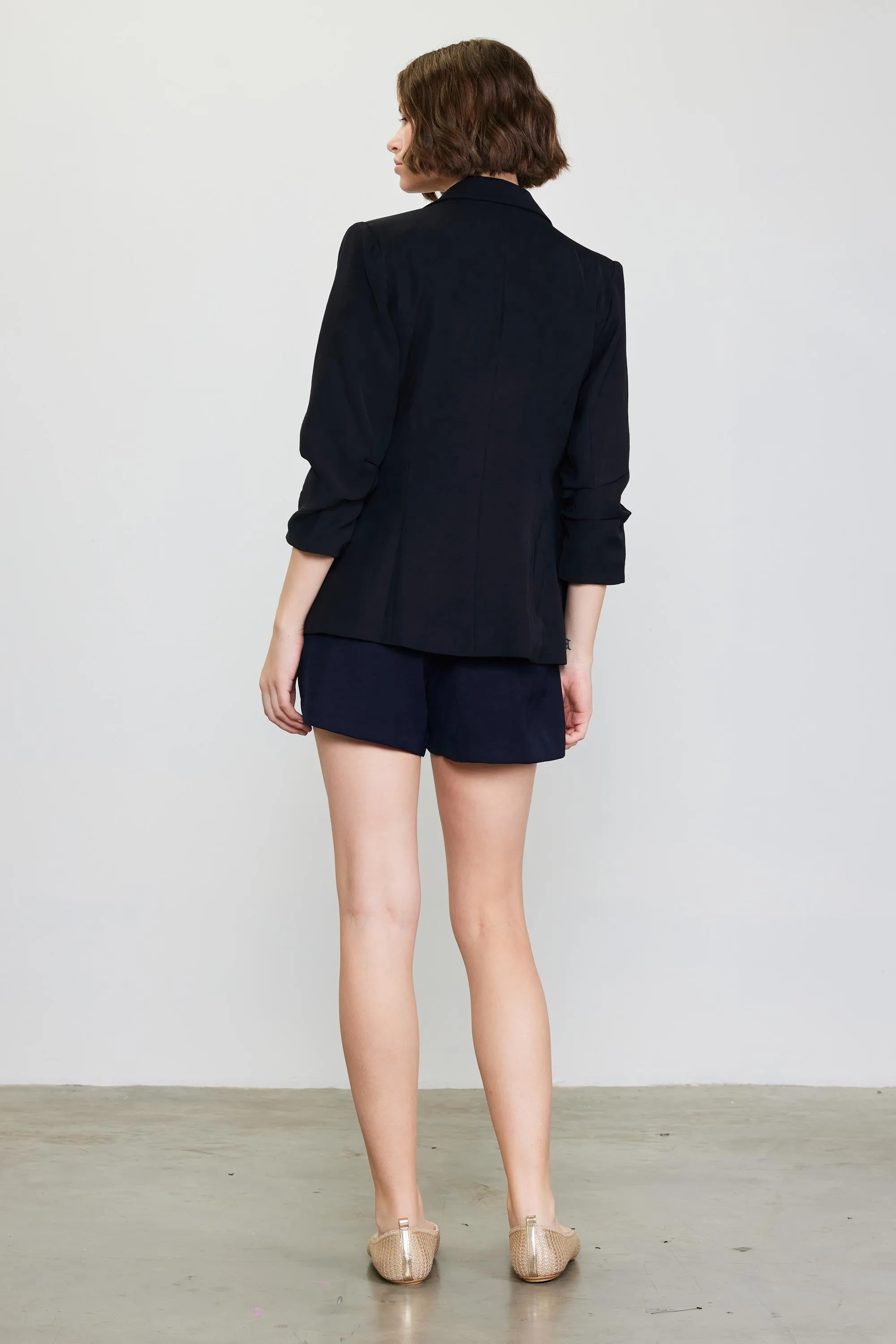Recycled Shirred Sleeve Blazer | Black