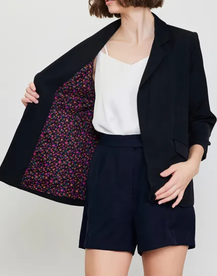 Recycled Shirred Sleeve Blazer | Black