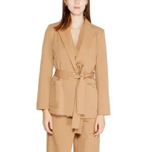 Rinascimento Women Beige Blazer with Lapel Collar and Front Pockets