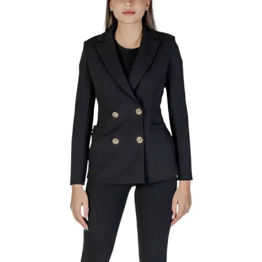 Rinascimento Women's Black Blazer with Lapel Collar and Front Pockets