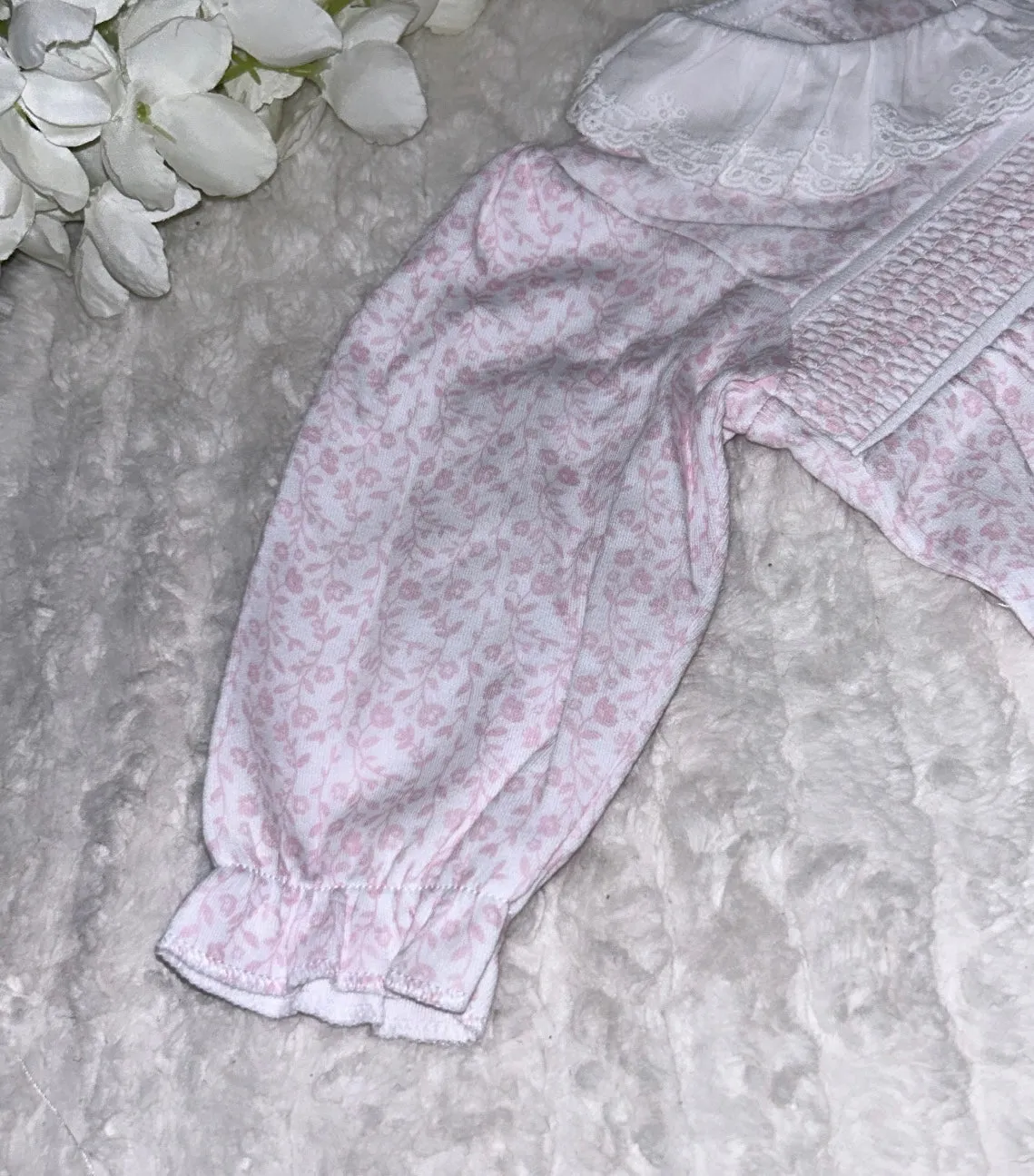 Rock a bye smocked floral cotton sleepsuit