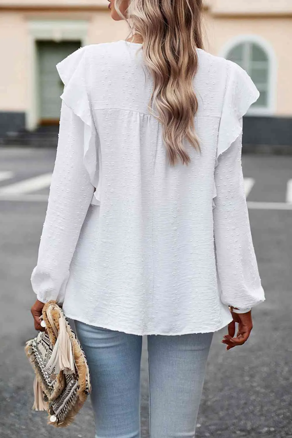 Round Neck Ruffled Blouse (2 Colors)