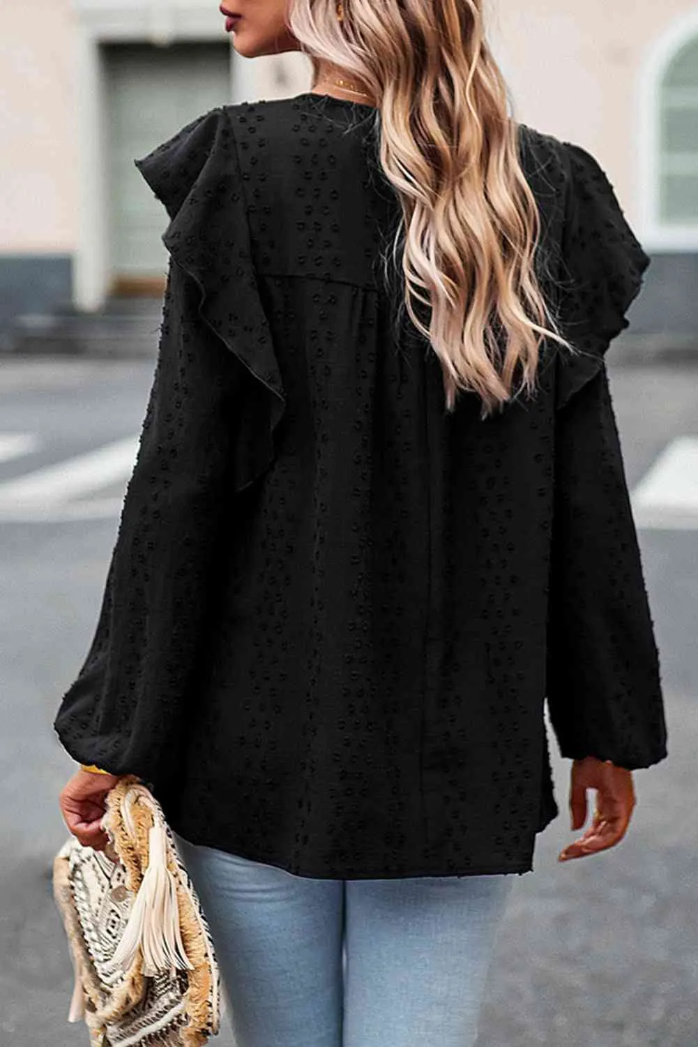 Round Neck Ruffled Blouse (2 Colors)