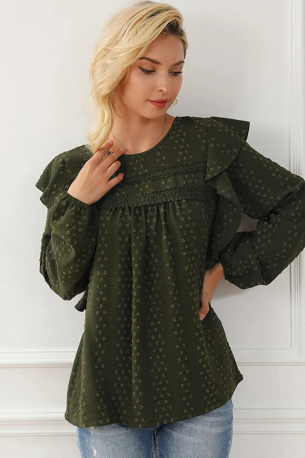 Round Neck Ruffled Blouse (2 Colors)