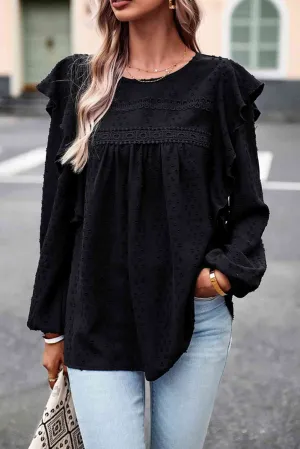 Round Neck Ruffled Blouse (2 Colors)