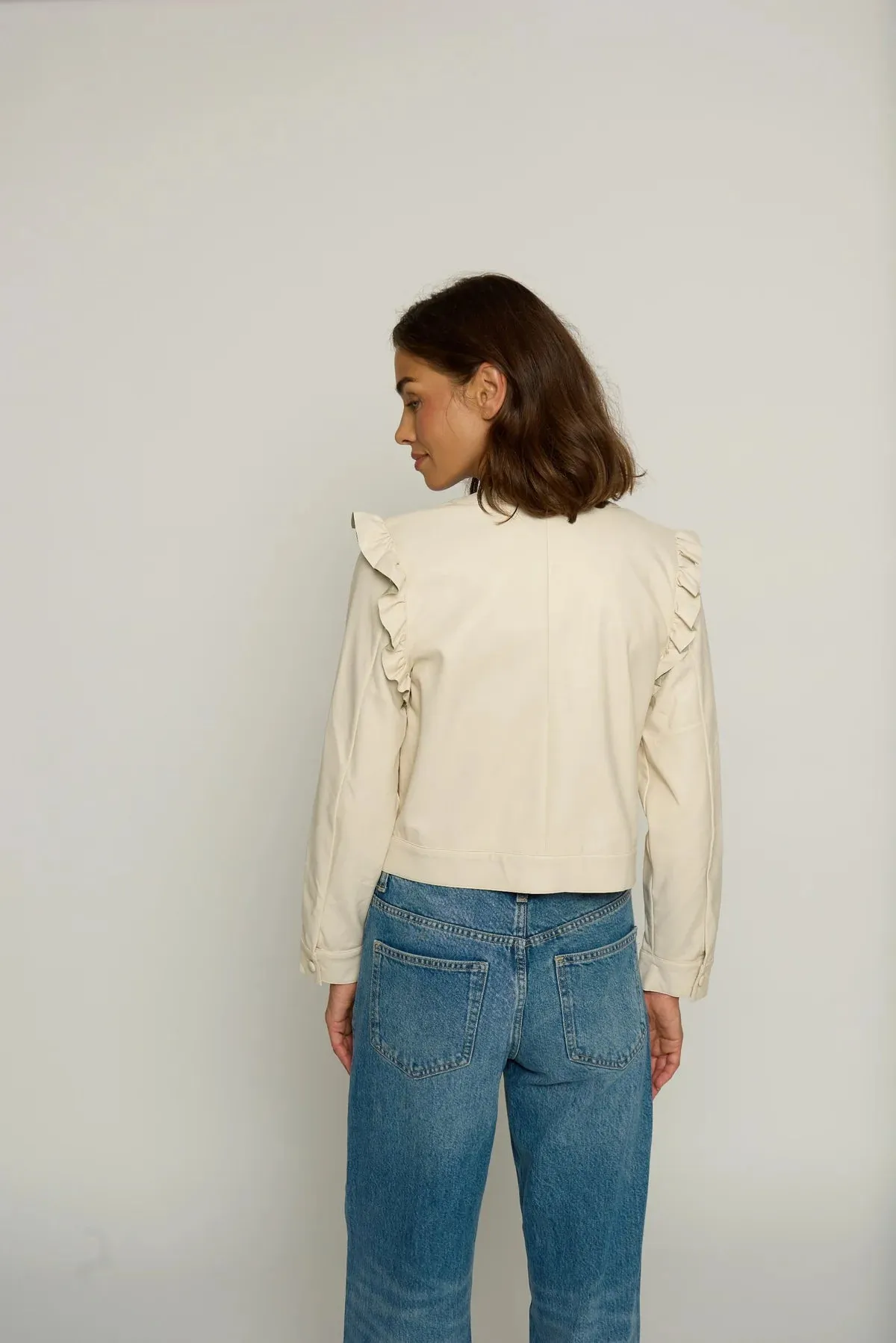 Ruffle Shoulder Vegan Jacket