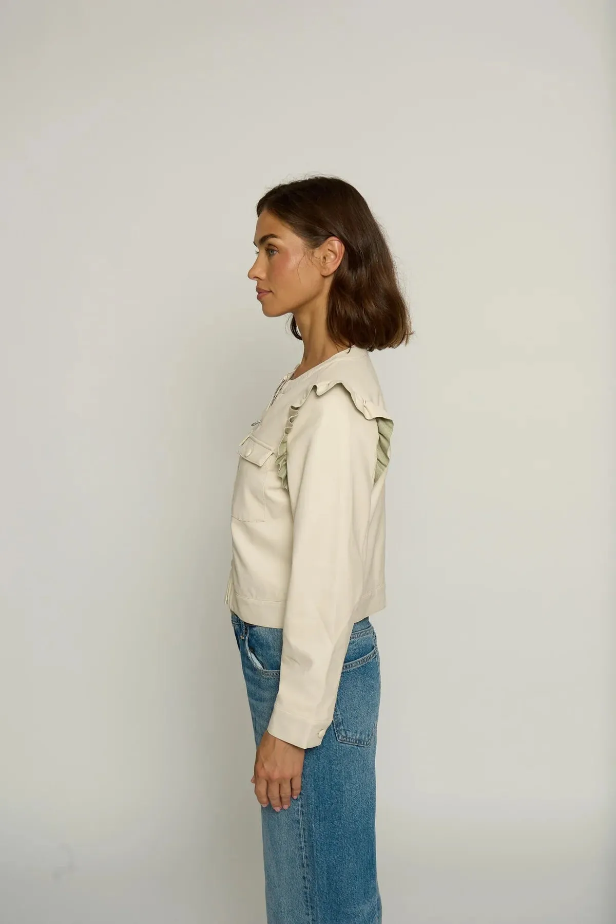 Ruffle Shoulder Vegan Jacket