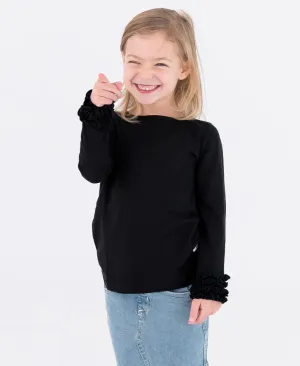 RuffleButts Ruffled Long Sleeve Layering Tee - Black