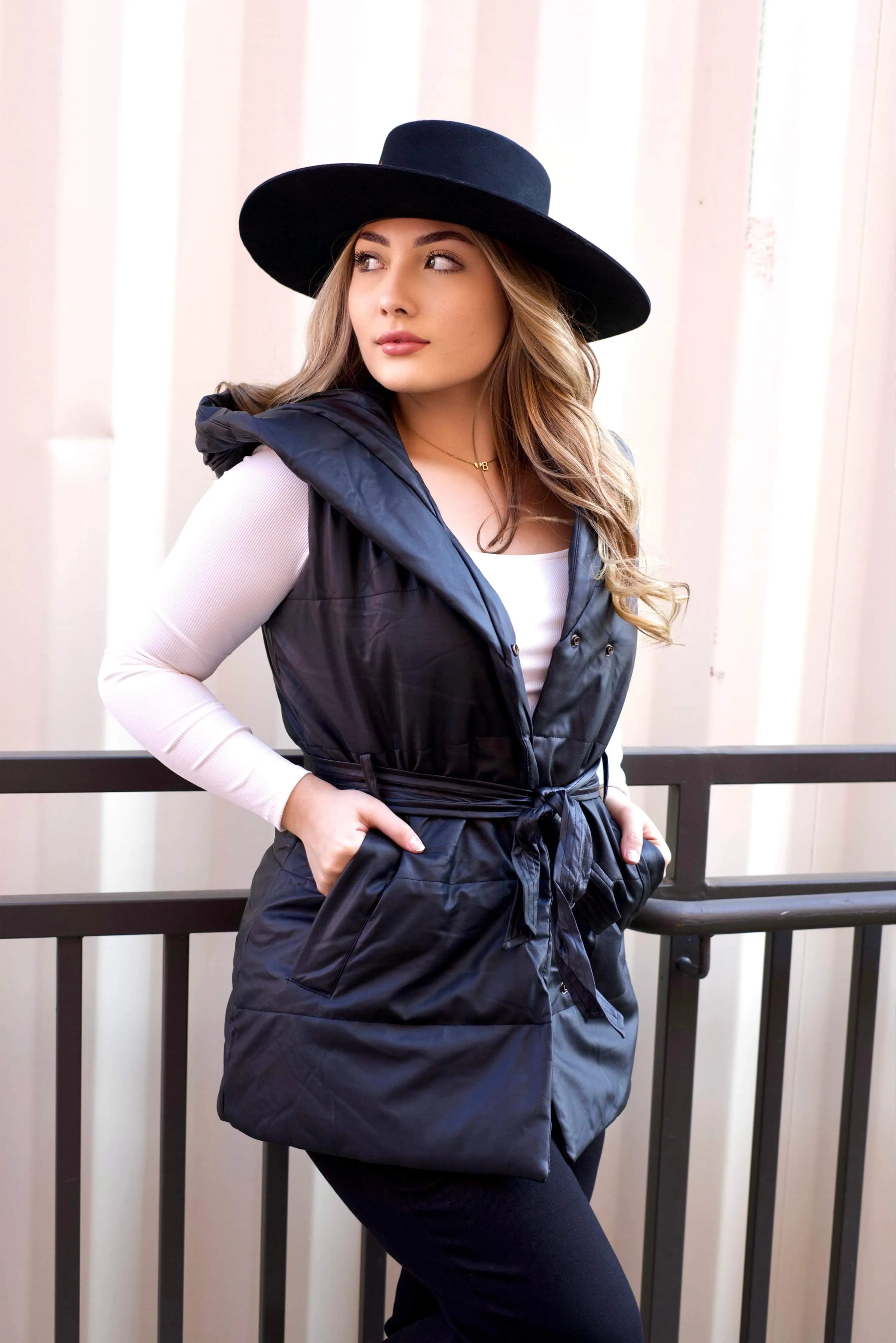 Sandra Black Leather Long Vest