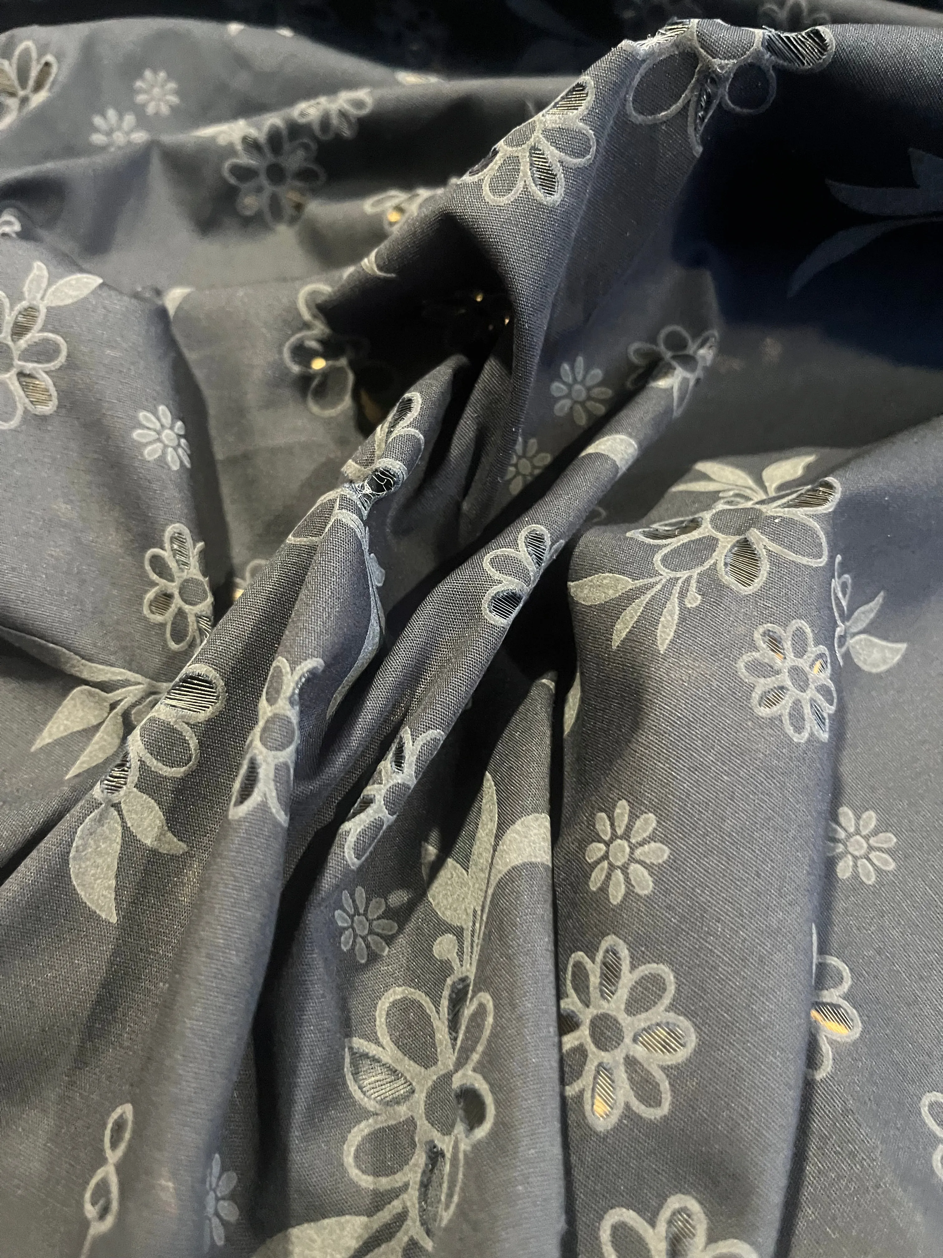 Sangallo cotton stretch lasercut puff print design 1 black