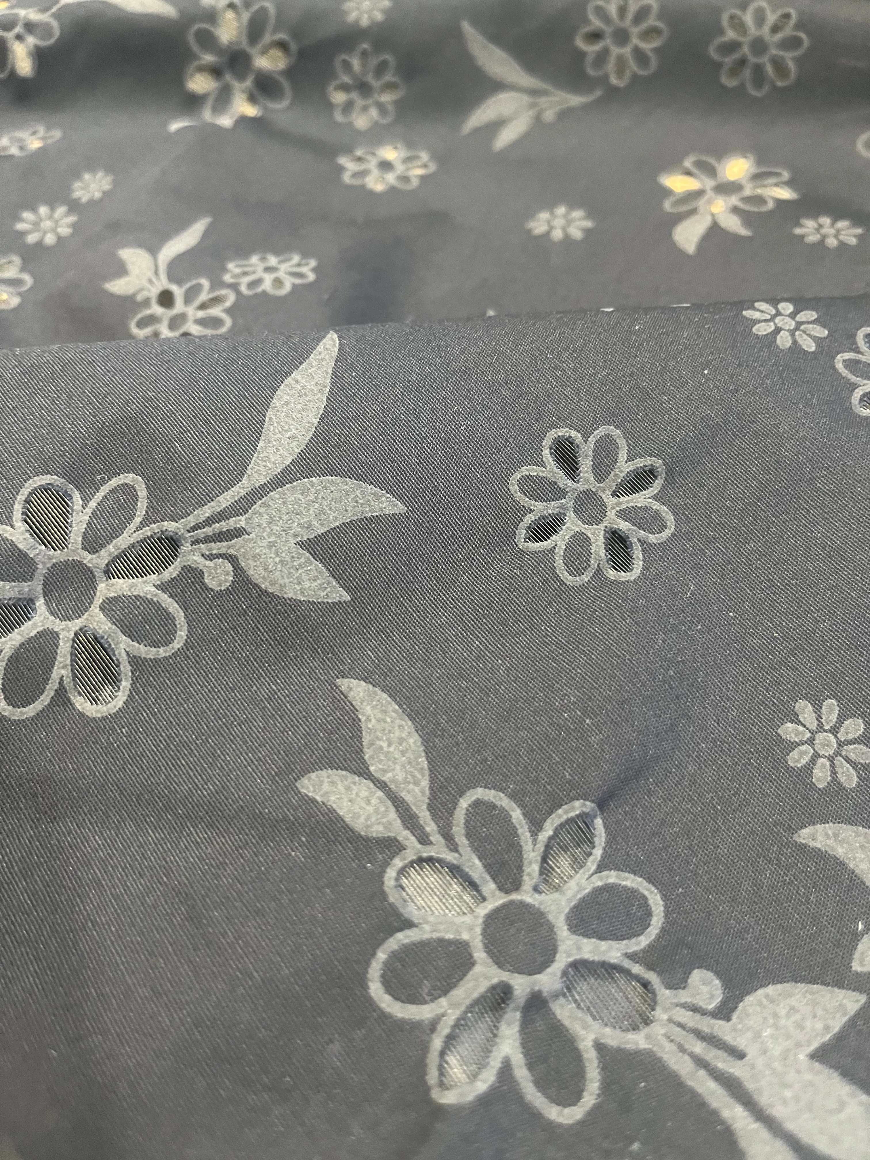Sangallo cotton stretch lasercut puff print design 1 black