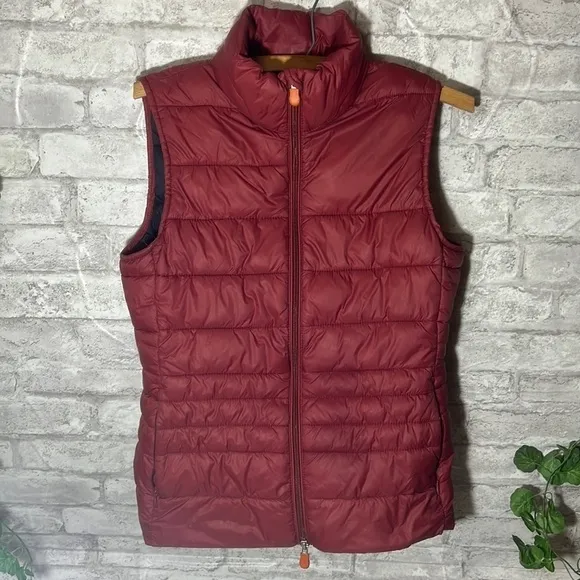 SAVE THE DUCK Puffer Vest Juniors Size 1 Mineral Red &amp; Navy Ultra-Light
