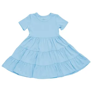 Short Sleeve Tiered Dress- Stream