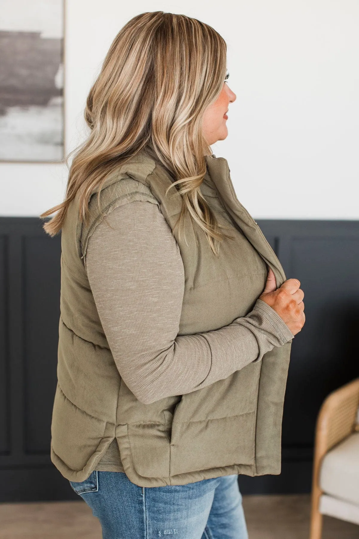 Sights Unseen Puffer Vest- Sage