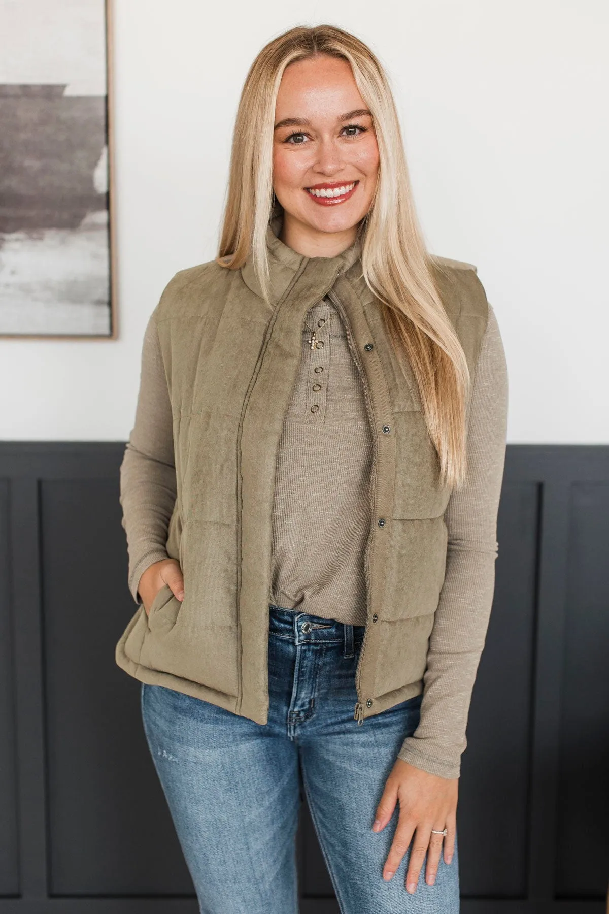 Sights Unseen Puffer Vest- Sage