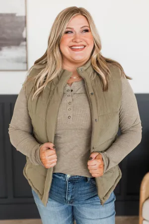 Sights Unseen Puffer Vest- Sage