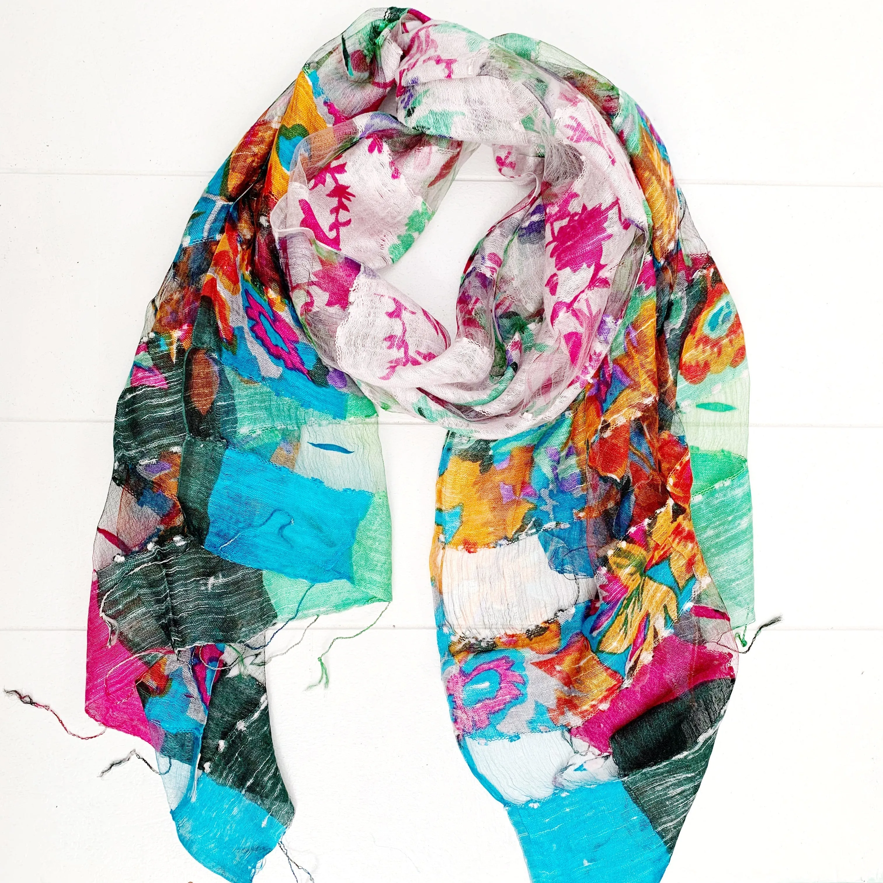SILK FRINGED SCARF 60x180CM