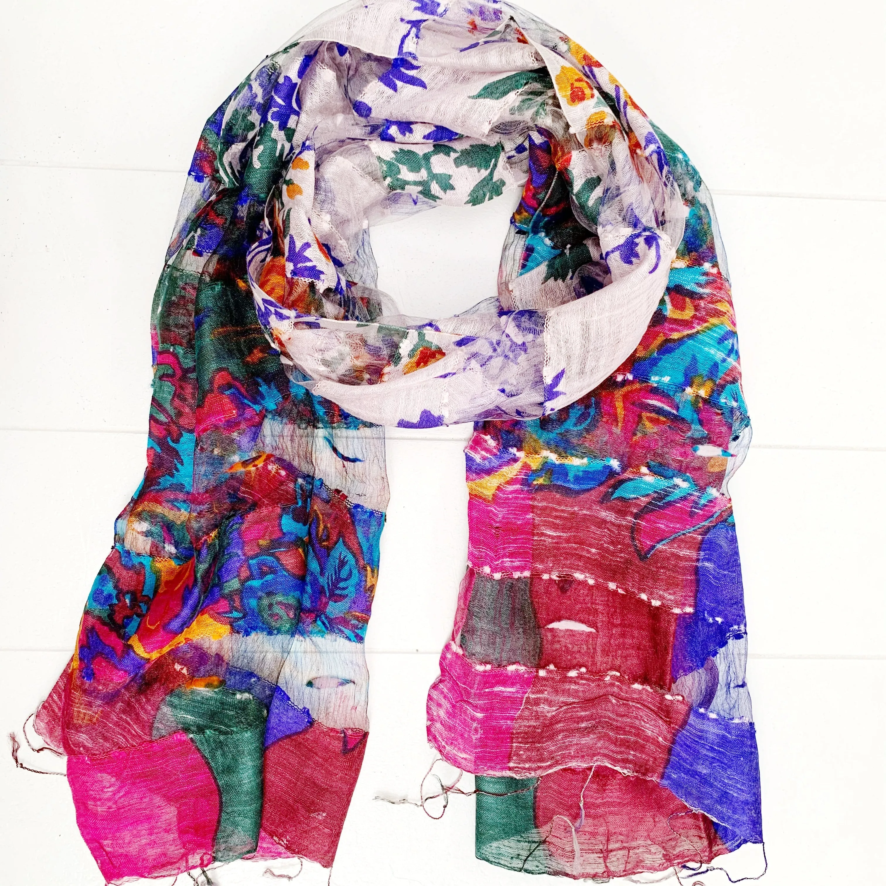 SILK FRINGED SCARF 60x180CM
