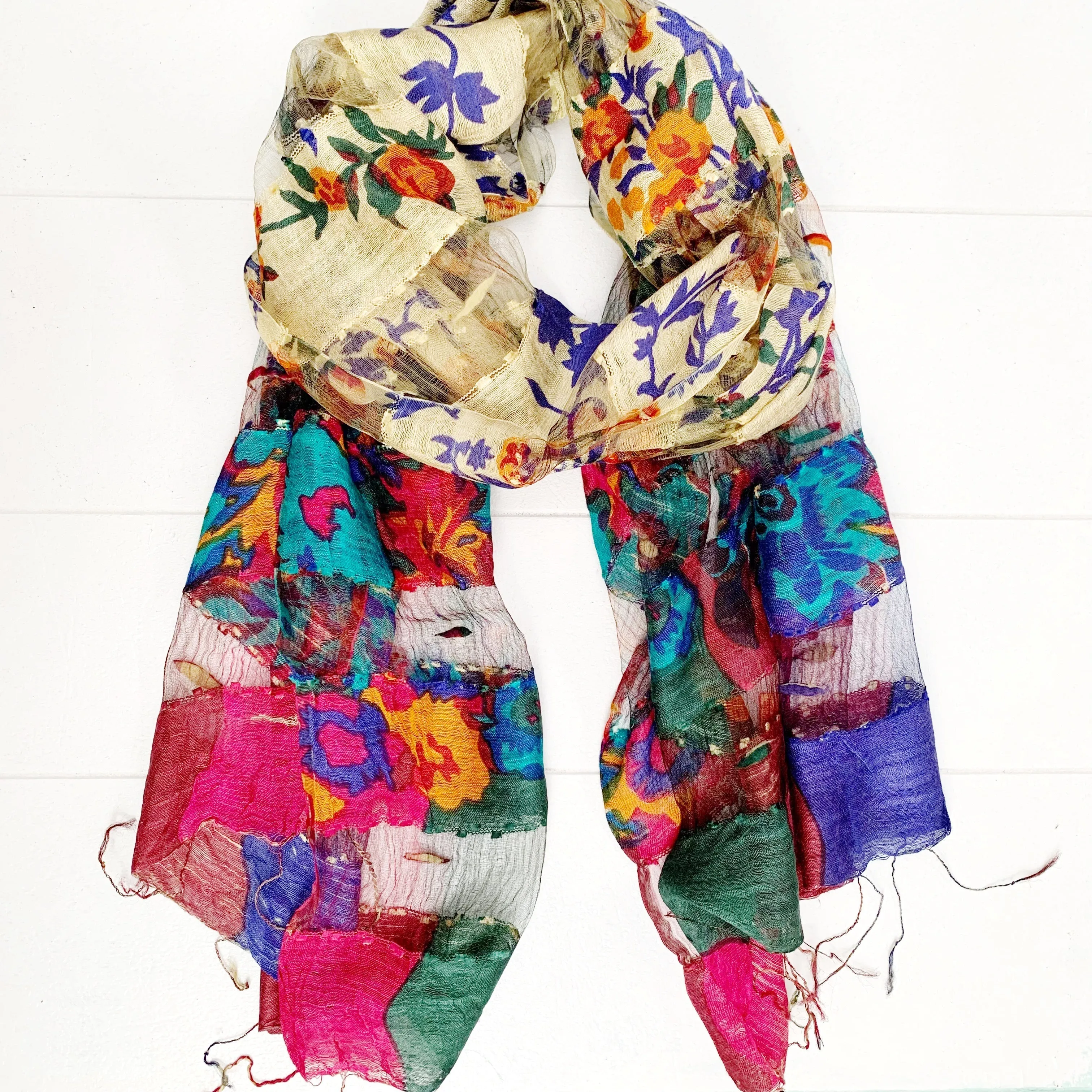 SILK FRINGED SCARF 60x180CM