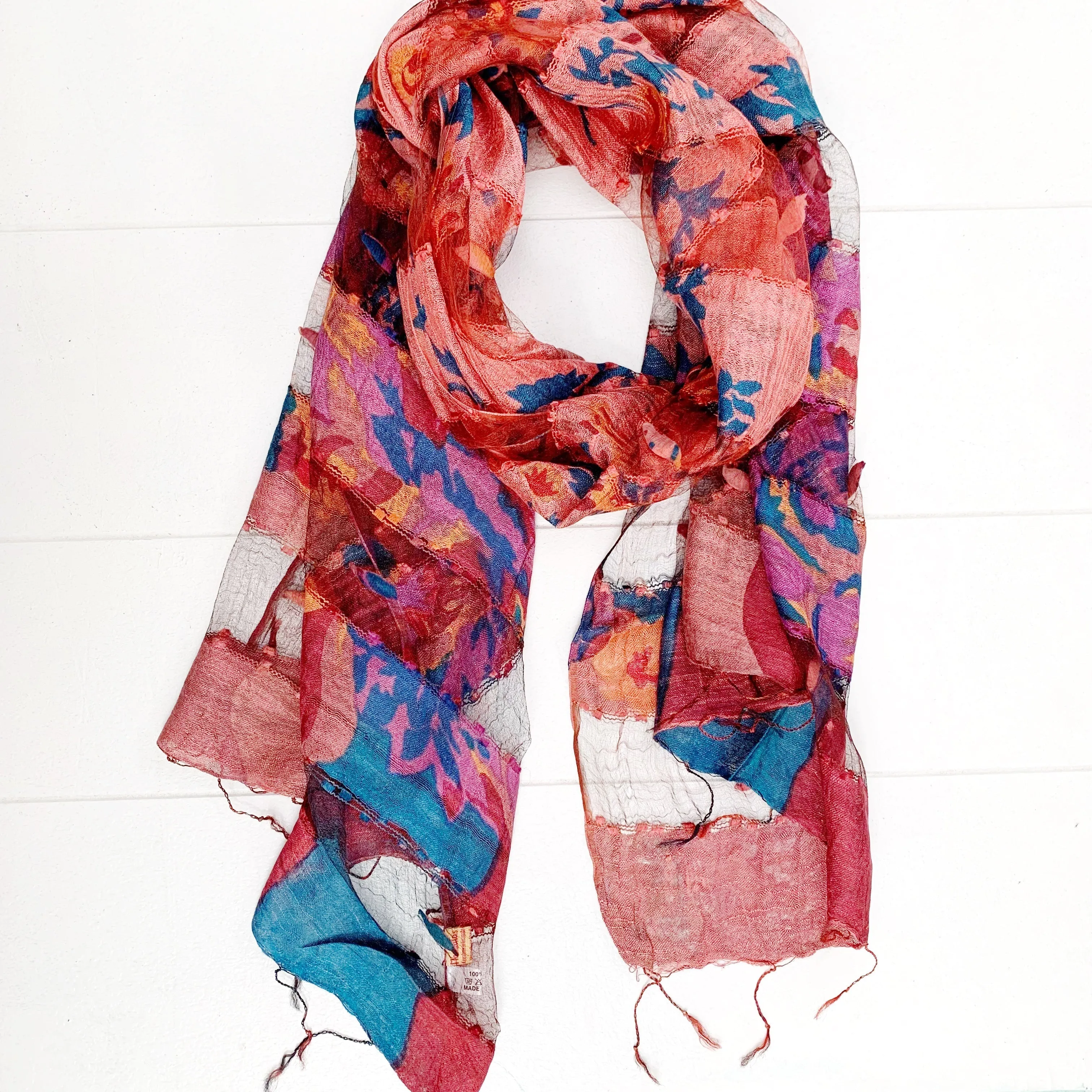 SILK FRINGED SCARF 60x180CM
