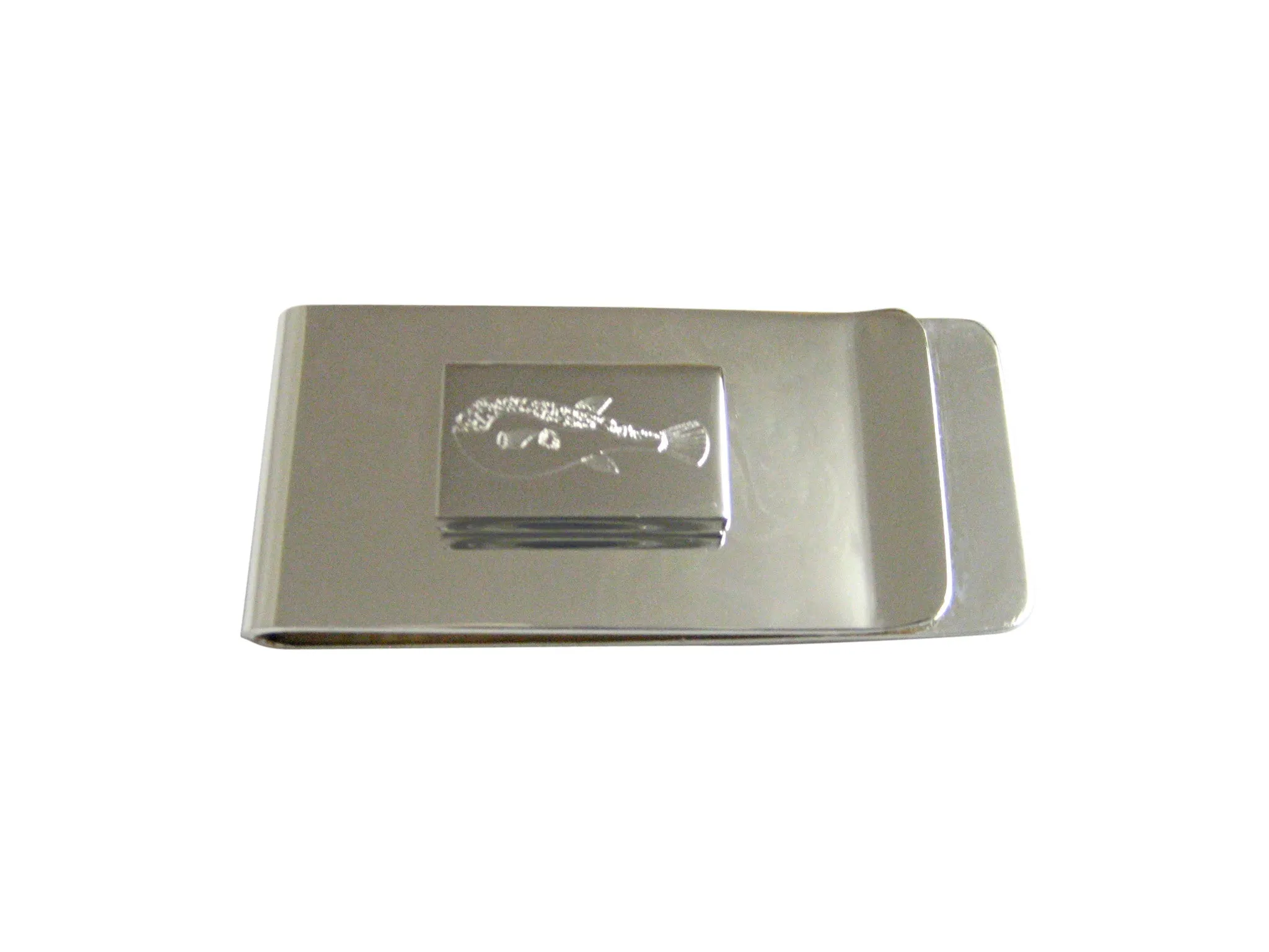 Silver Toned Etched Puffer Fish Money Clip