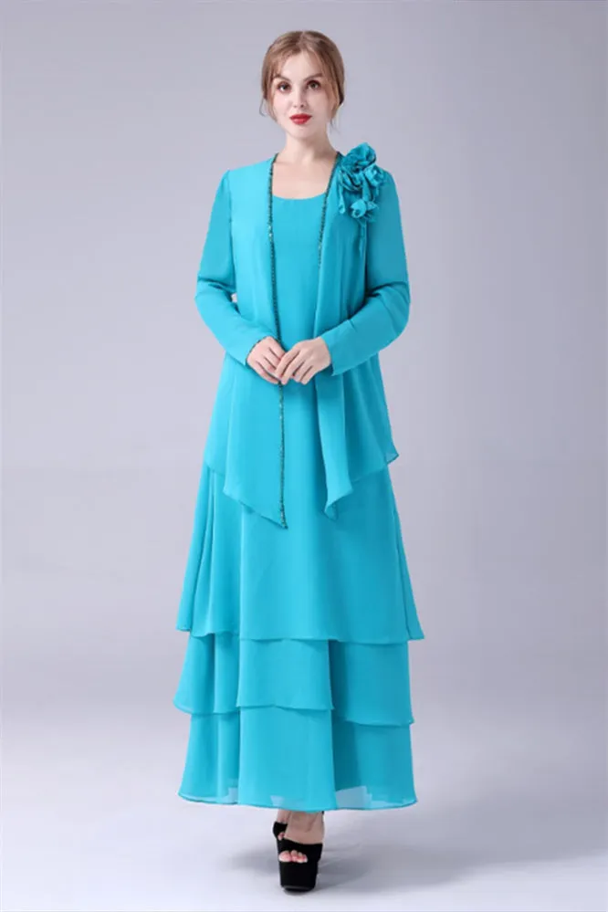 Sleeveless strap jewel A-Line Ankle-length handmade flower mother's dress