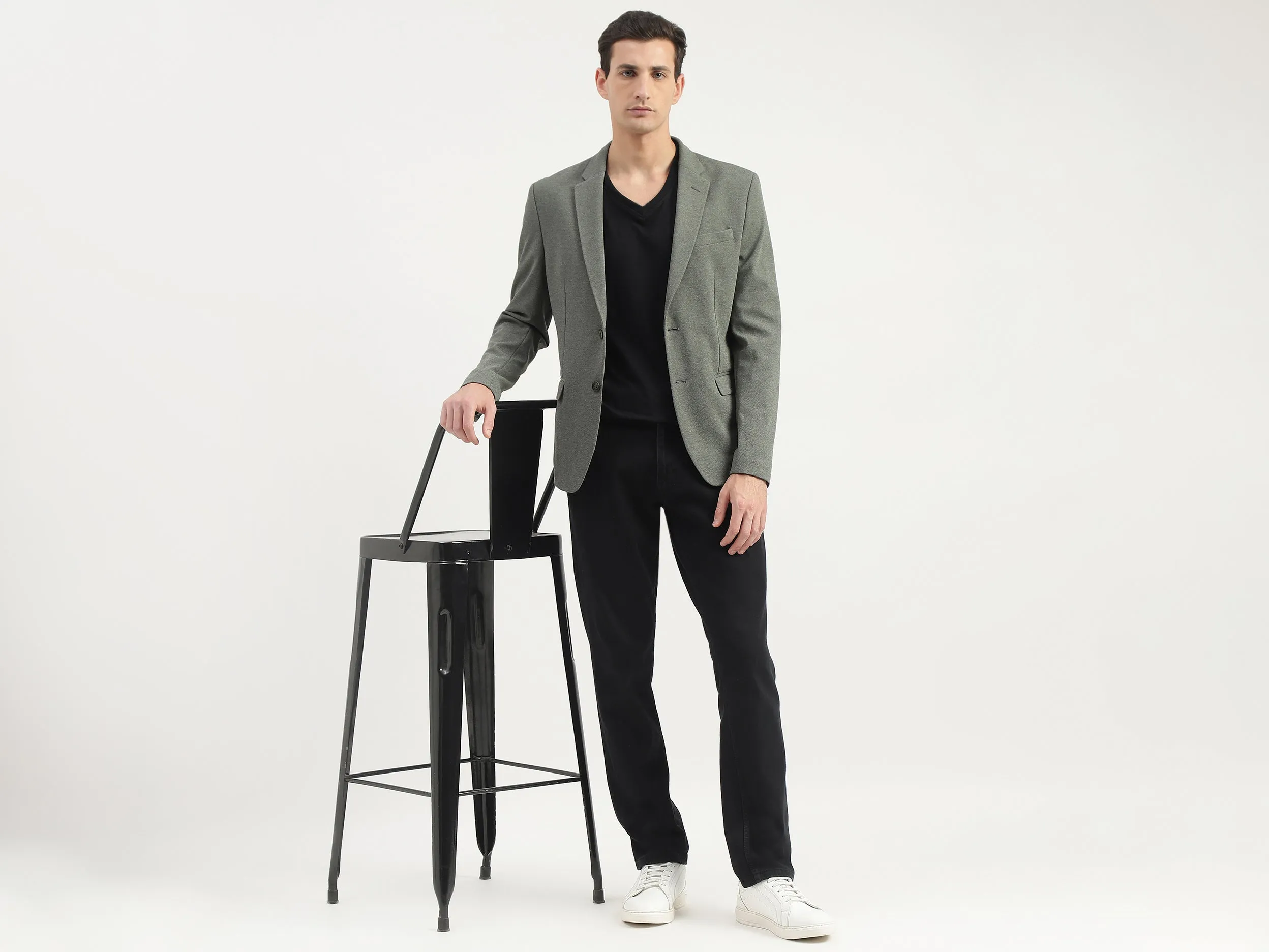 Slim Fit Lapel Collar Solid Coloured Jacket