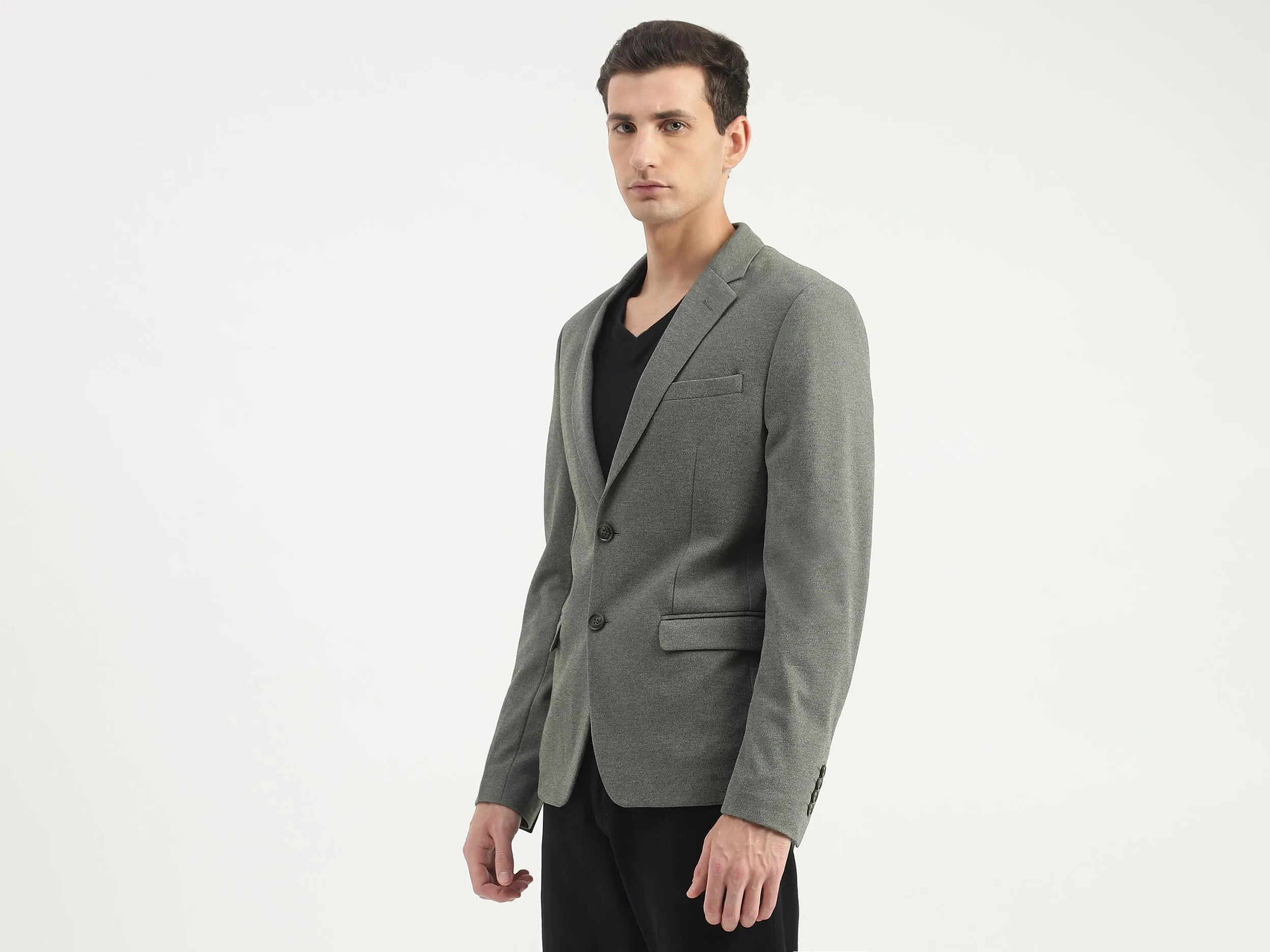 Slim Fit Lapel Collar Solid Coloured Jacket
