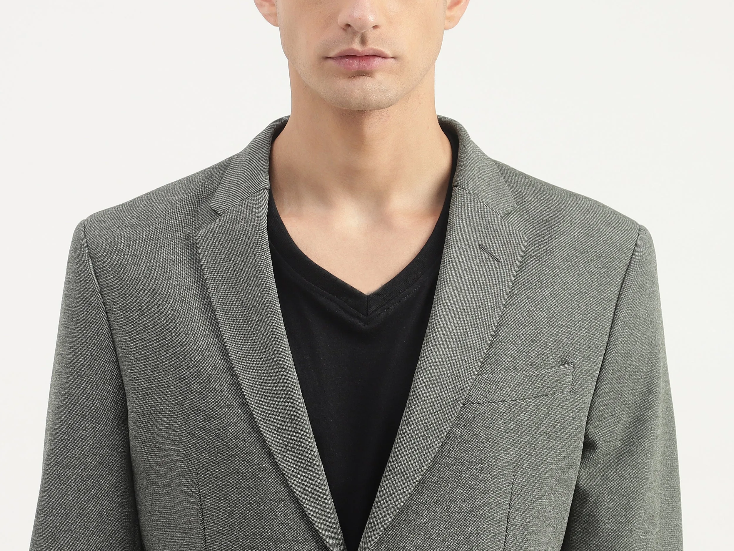 Slim Fit Lapel Collar Solid Coloured Jacket