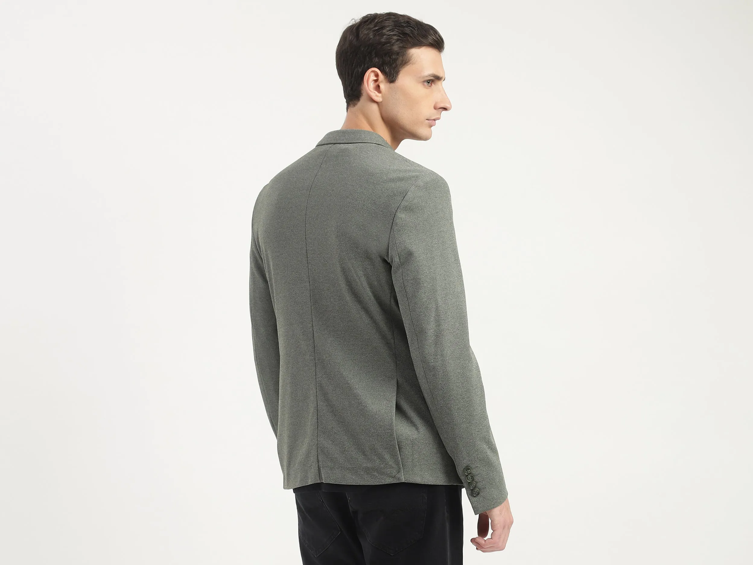 Slim Fit Lapel Collar Solid Coloured Jacket