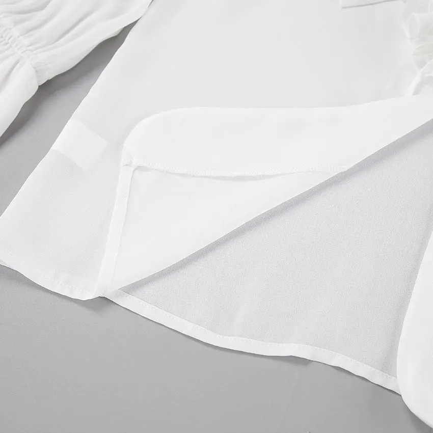 Solid Color Ruffle V Neck Blouses