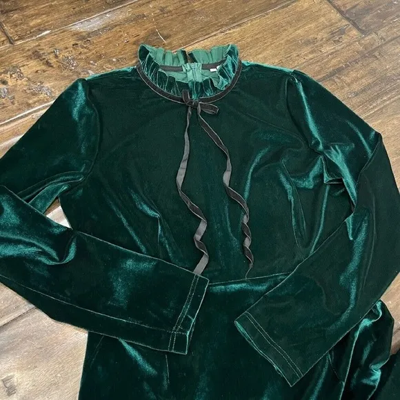 Sonja Morgan Velvet Dress Ruffled Tiered Long Sleeve Party Green Mermaid L