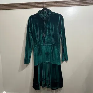 Sonja Morgan Velvet Dress Ruffled Tiered Long Sleeve Party Green Mermaid L