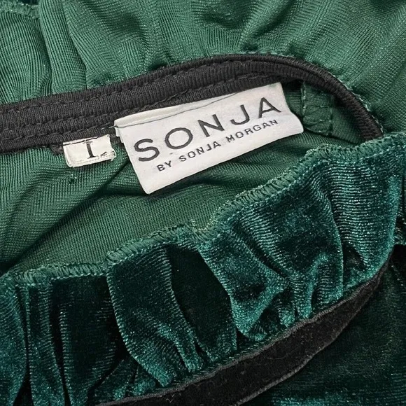 Sonja Morgan Velvet Dress Ruffled Tiered Long Sleeve Party Green Mermaid L