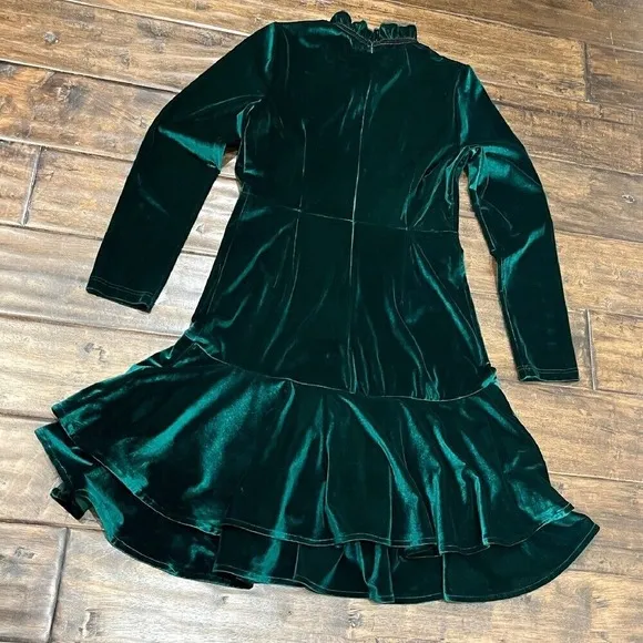 Sonja Morgan Velvet Dress Ruffled Tiered Long Sleeve Party Green Mermaid L