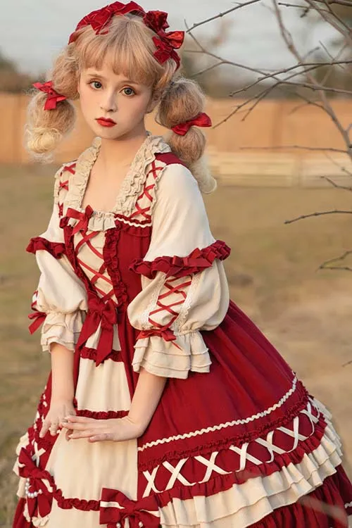Square Neck Long Sleeve Ruffled Sweet Lolita OP Dress