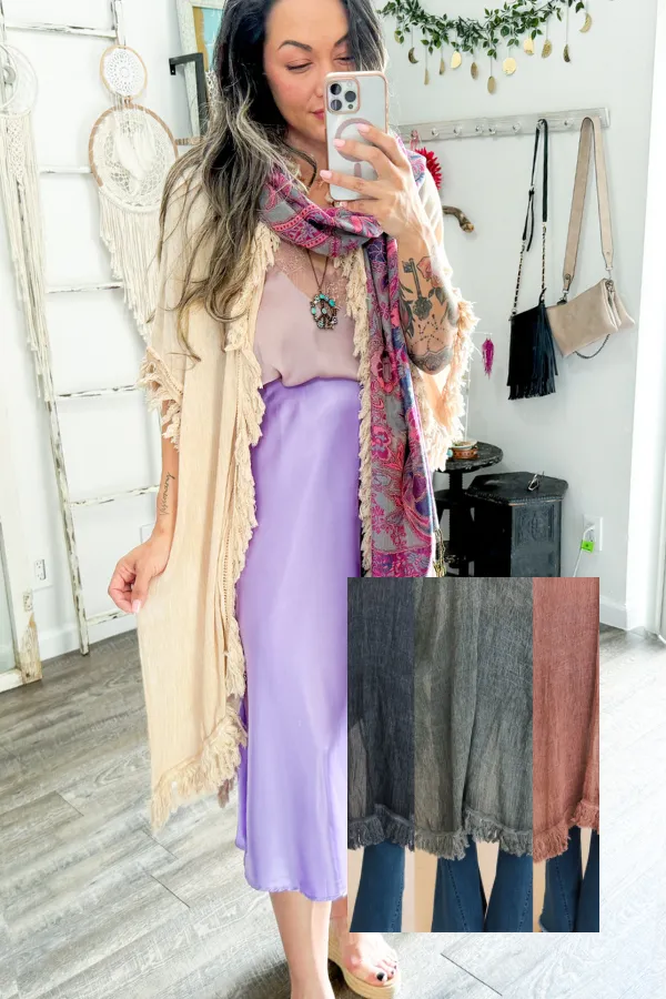 Sun Bleached Fringe Ruffle Kimono