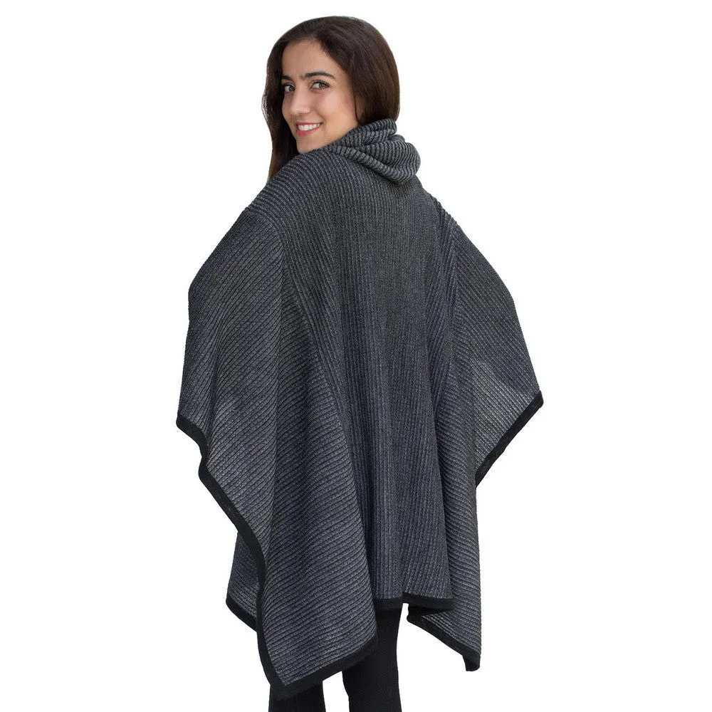 Superfine Alpaca Wool Knitted Turtleneck Poncho Edge Design