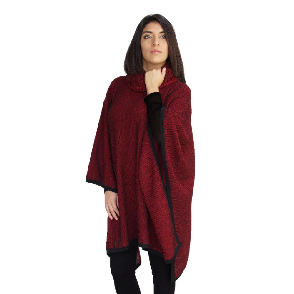 Superfine Alpaca Wool Knitted Turtleneck Poncho Edge Design